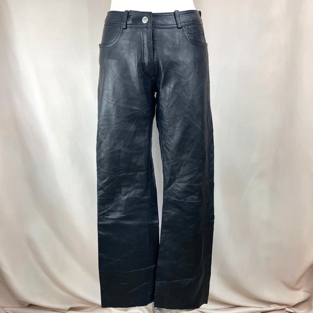 HIGHWAY 1  Leather Jeans|31x28|40|Pants Black Biker Moto Boot Cut Zip Fly